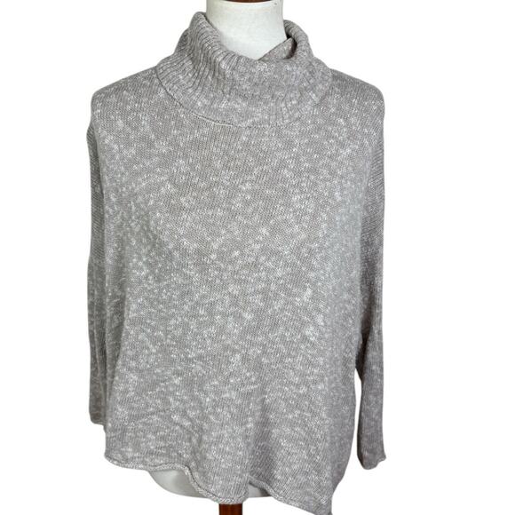 Aerie Oatmeal Knit Split Back Turtleneck Cotton Blend Sweater Size L - Picture 7 of 10